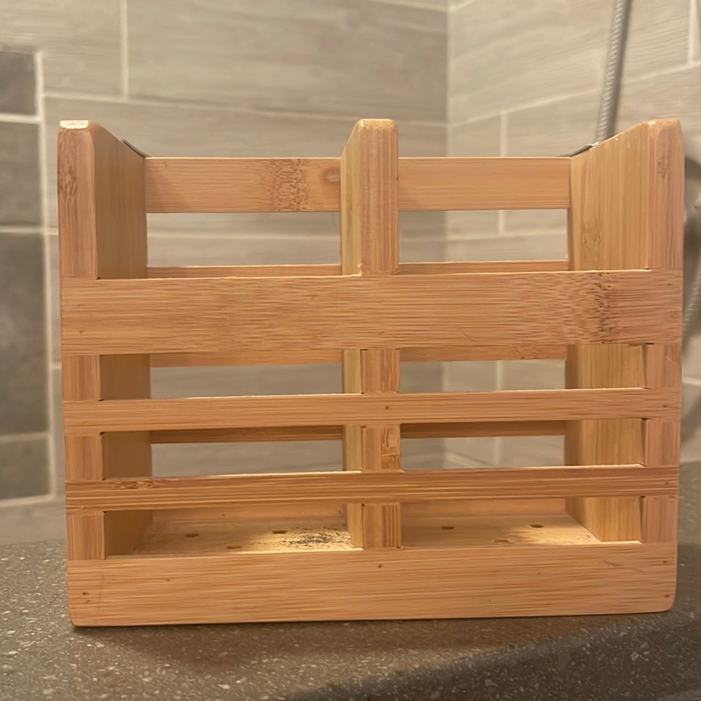 Small Wooden Organizer Box with Metal Brackets
